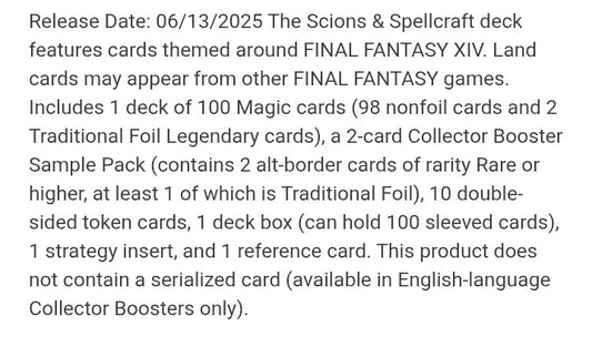 Magic The Gathering Final Fantasy XlV Commander Deck - Scions and Spellcraft - MTG