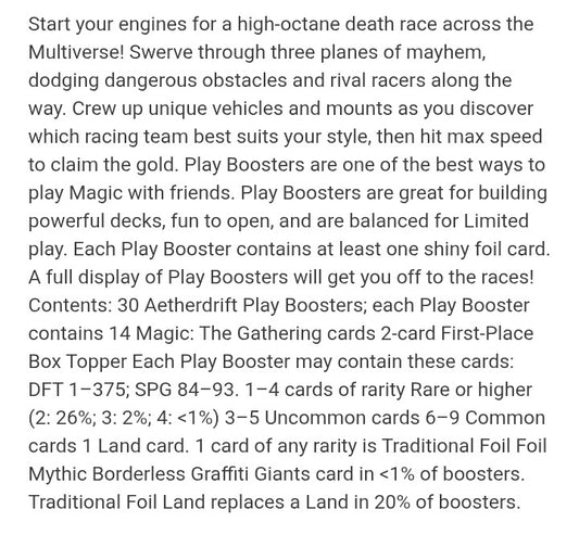 Magic The Gathering Aetherdrift Play Booster Box - MTG
