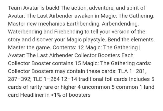 Magic The Gathering Avatar The Last Airbender Collector Booster Box - MTG