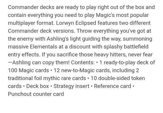 Magic The Gathering Lorwyn Eclipsed Commander Deck - Dance of The Elements - MTG