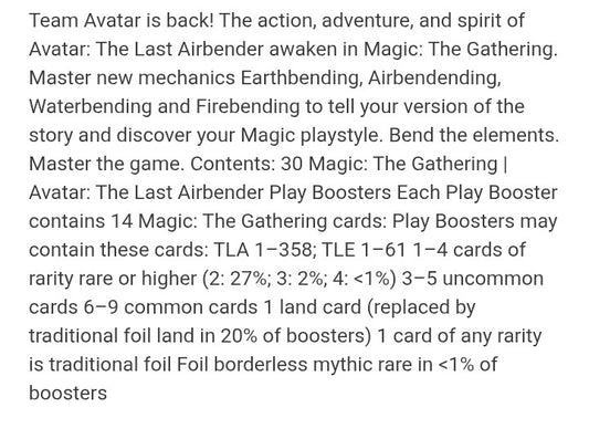 Magic The Gathering Avatar The Last Airbender Play Booster Box - MTG