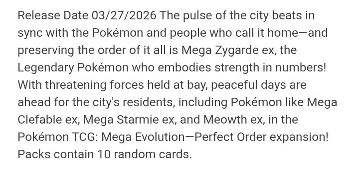 Pokemon TCG Mega Evolution - Perfect Order ME03 Booster Pack
