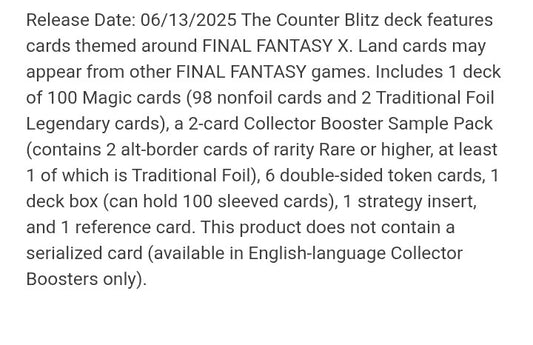 MTG Final Fantasy X Commander Deck - Counter Blitz - Magic The Gathering