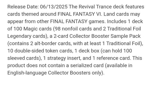 Magic The Gathering Final Fantasy Vl Commander Deck - Revival Trance - MTG