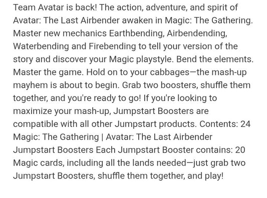 Magic The Gathering Avatar The Last Airbender Jumpstart Booster Box - MTG
