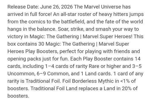 Magic The Gathering Marvel Super Heroes Play Booster Box - Pre Order - MTG