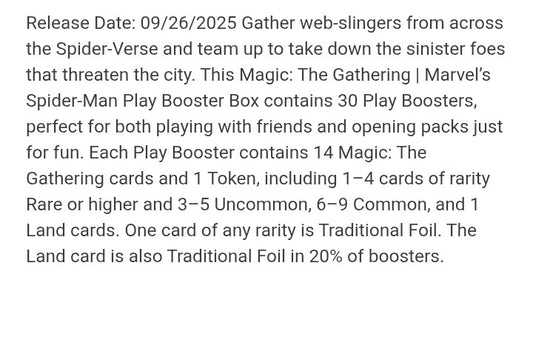 Magic The Gathering Marvel's Spider Man Play Booster Box - MTG