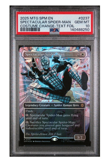 2025 Magic The Gathering Marvel's Spider-Man 0237 Spectacular Spider-man Costume Change Borderless Textured Foil PSA 10 - MTG
