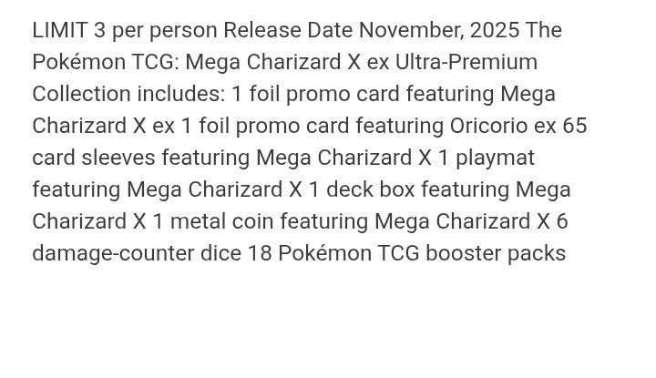 Pokemon TCG Mega Evolution - Mega Charizard X EX Ultra Premium Collection