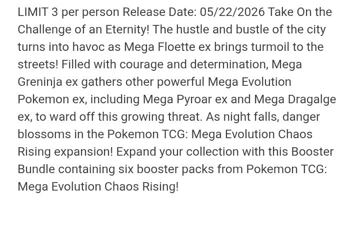Pokemon TCG Mega Evolution - Chaos Rising ME04 Booster Bundle