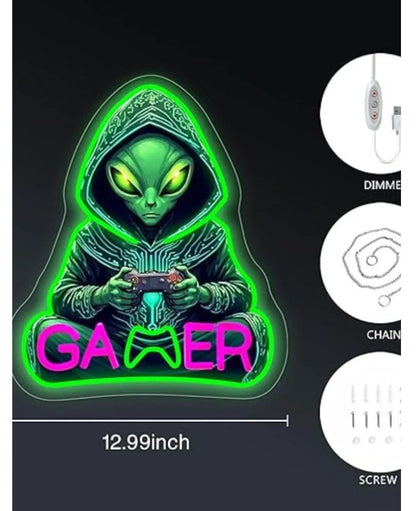 Gamer Alien Neon Wall Sign
