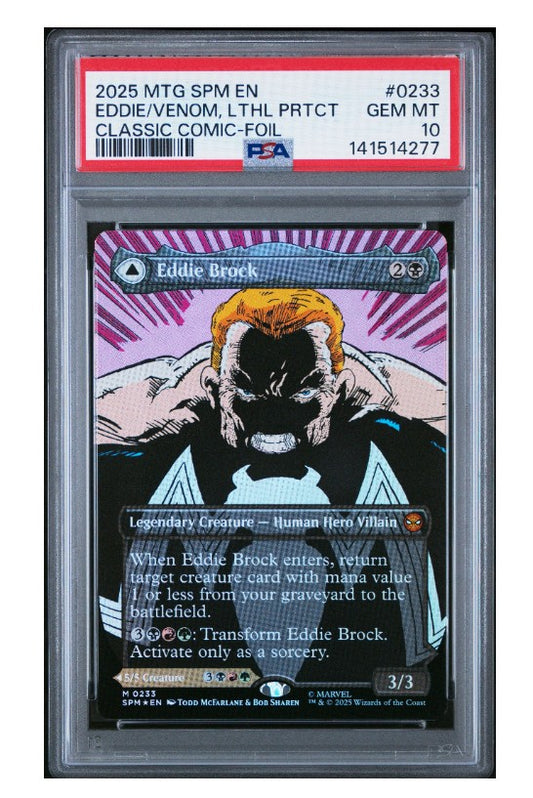 2025 Magic The Gathering Marvel's Spider-Man 0233 Eddie Brock/Venom, Lethal Protector Classic Comic Borderless - Foil PSA 10