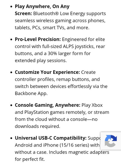 Backbone Pro Mobile Gaming Controller For Iphone 15/16 Series Plus and Android - NEW