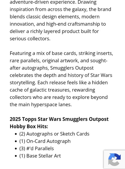 2025 Star Wars Smugglers Outpost Traders Hobby Box