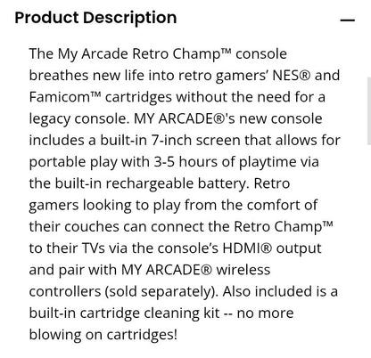 My Arcade Retro Champ Portable Gaming Console Compatible With Nintendo and Famicom Games