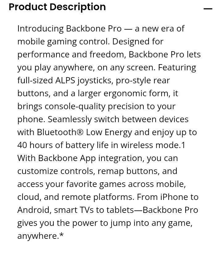 Backbone Pro Mobile Gaming Controller For Iphone 15/16 Series Plus and Android - NEW