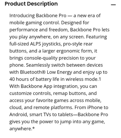 Backbone Pro Mobile Gaming Controller For Iphone 15/16 Series Plus and Android - NEW