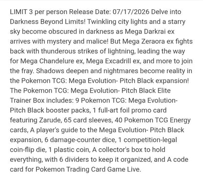 Pokemon TCG Mega Evolution - Pitch Black ME05 Elite Trainer Box